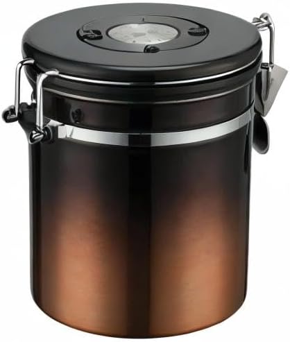 malmo Coffee Canister, Airtight Coffee Container with Date Tracker Lid, Stainless Steel Canister for Kitchen Food Storage (Black-Copper, 16oz)-Ruum Studio Home