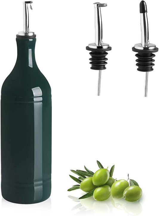 Sweejar Large Ceramic Oil Dispenser Bottle, Opaque Cruet Protects to Reduce Oxidation, Suitable for Storage of Oil, Vinegar, Soy Sauce & Other Liquids, Pack of 1, 24 Fl Oz (Jade)-Ruum Studio Home