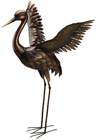 Regal Art & Gift Outdoor Garden Décor, Unique Bird Sculpture, Rustic Metal Bird Statues, Garden Ornaments, Bird Figurine for Lawn, Decorative Sculpture, Crane, Multi, Wings Up, 44" Height-Ruum Studio Home