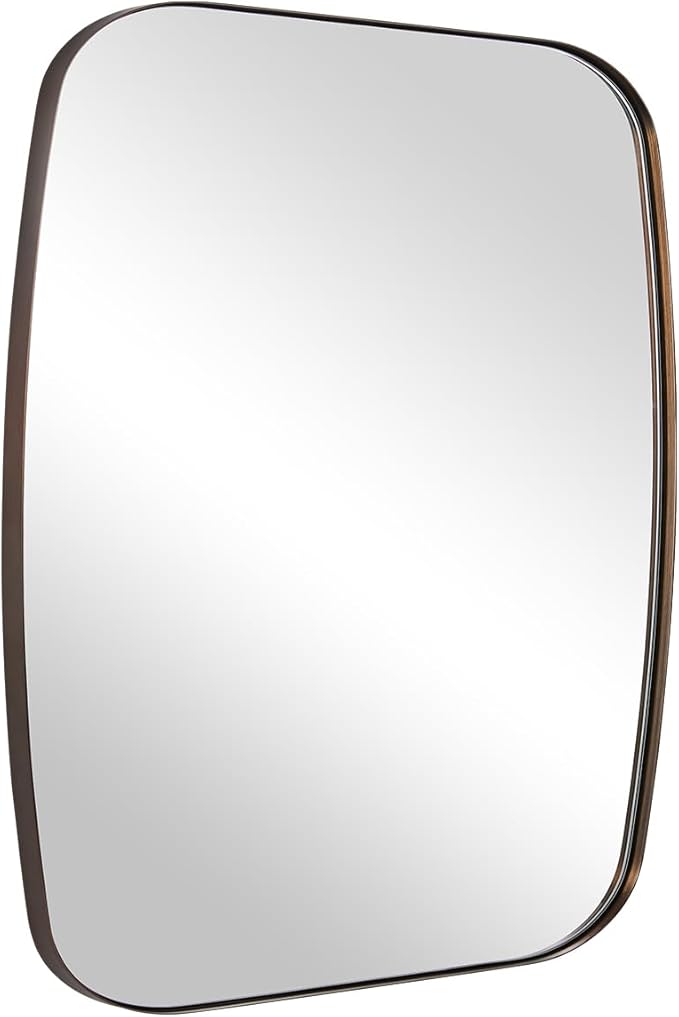 ANDY STAR Bronze Oblong Mirror, 36x40 Inch Brushed Bronze Oval Mirror for Bathroom with Stainless Steel Metal Frame, Wall Mouned for Bathroom, Living Room, Entryway-Ruum Studio Home