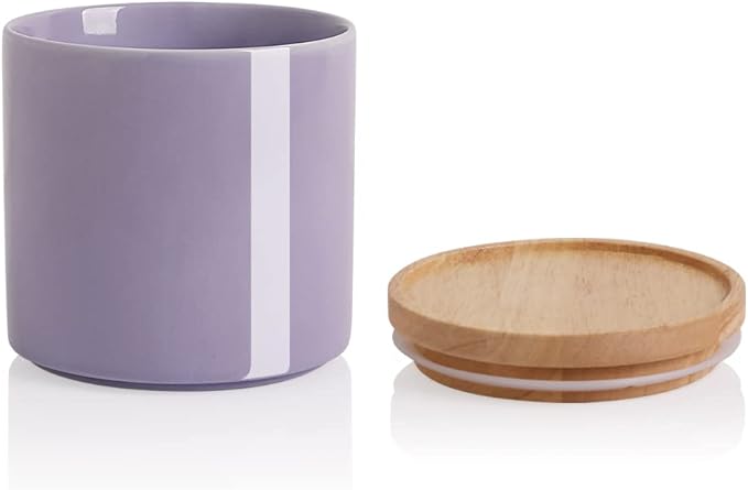 Sweejar Ceramic Food Storage Jar, Stackable Kitchen Canisters, Containers with Airtight Seal Wooden Lid for Serving Coffee Grounds, Coffee Bean, Flour, Tea, Spice and More - 39 Fl Oz (Purple)-Ruum Studio Home