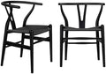 Wishbone Chair Natural Solid Wood Dining Chair/Hans Vegner Y Chair Rattan and Wood Accent Armrest Chairs Set of 2 (Ash Wood - Black)-Ruum Studio Home