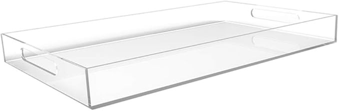 Clear Acrylic Serving Tray for Vanity, Bathroom, Ottoman, Desk and Décor with Handles (Rectangle, Large)-Ruum Studio Home