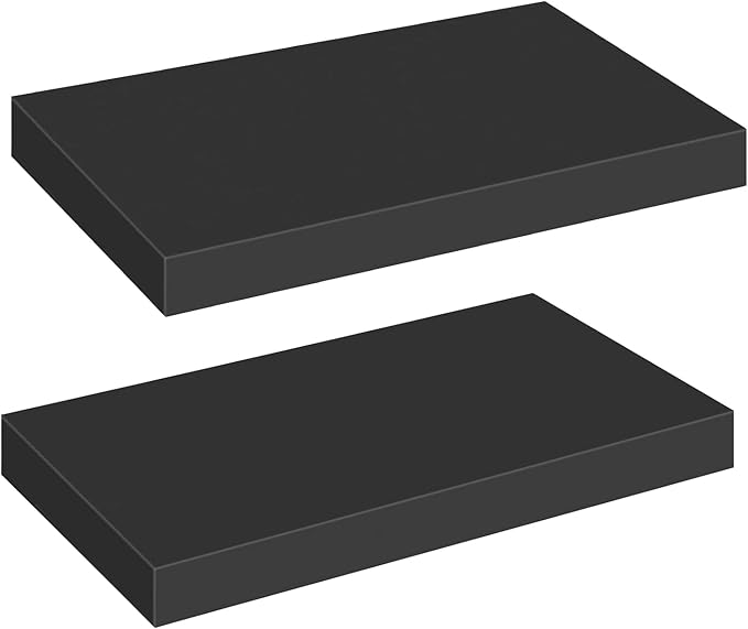 HOOBRO Floating Shelves for Wall, Wall Mounted Shelf Set of 2, 15.7" Hanging Shelf with Invisible Brackets, for Wall in Bathroom, Bedroom, Toilet, Kitchen, Living Room, Office, Black BK40BJ01-Ruum Studio Home