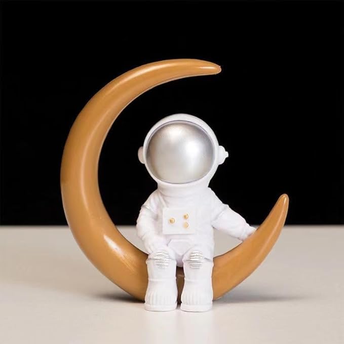 4 Pcs Silver White Astronaut Statues Set, Spaceman Sculpture Figurines Home Ornament Cake Toppers Gift-Ruum Studio Home