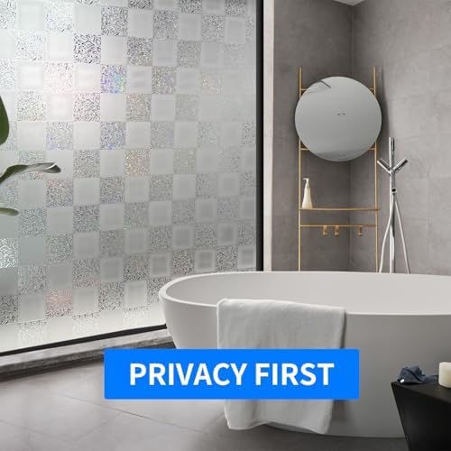 Window Film Privacy Day and Night with Installation Tools, Static Cling Glass Film Ideal for Home Shower Office Glass Door (White, 35.4 x 196.9 Inch)-Ruum Studio Home
