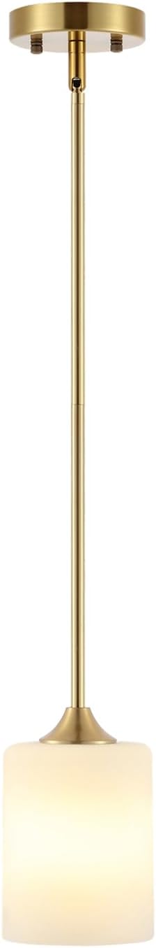 Modern Gold Pendant Light Brushed Brass Mid Century Chandelier White Cylinder Glass Shades Adjustable Rods Farmhouse Ceiling Hanging Lighting Fixture Kitchen Island Dining Room Bedroom-Ruum Studio Home