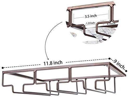 Wine Glass Rack - Under Cabinet Stemware Wine Glass Holder Glasses Storage Hanger 2 Pack Metal Organizer for Bar Kitchen Brown-Ruum Studio Home