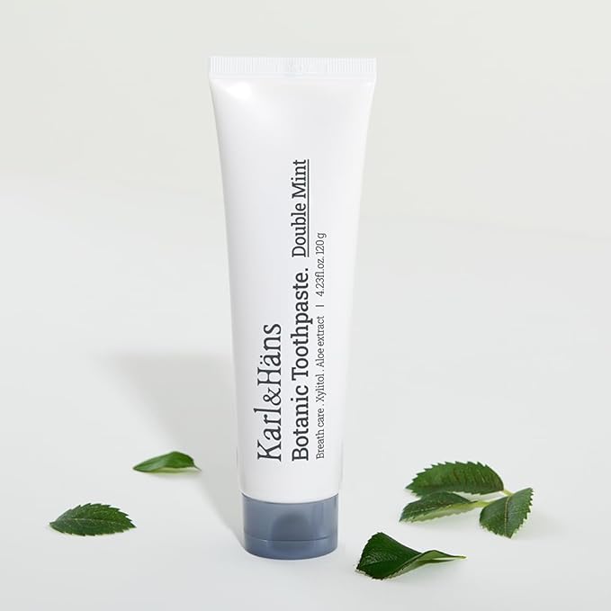 Karl&Hans Botanic Double Mint Toothpaste with Fluoride - Natural, Freshens Breath, Strengthens Enamel, Whitens Teeth, and Soothes Sensitive Teeth with Xylitol and Aloe Extracts, 4.23 oz-Ruum Studio Home