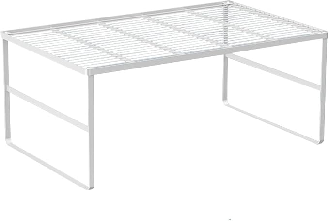 Kitchen Cabinet Storage Shelf Stackable Wire Spice Rack Organizer Heavy Duty Space Saver for Bathroom Bedroom Closet Laundry Room Office Countertop - White, Pack 1-Ruum Studio Home