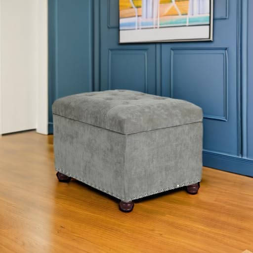 Joveco Storage Ottoman Foot Rest Stool, 24" Velvet Footstool Bench for Living Room Bedroom, Light Grey-Ruum Studio Home