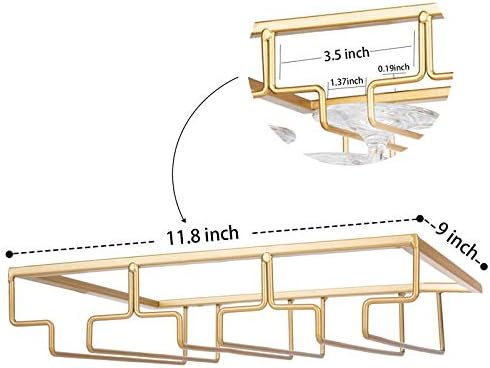 Wine Glass Rack - Under Cabinet Stemware Wine Glass Holder Glasses Storage Hanger Metal Organizer for Bar Kitchen Gold-Ruum Studio Home