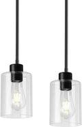 Black Pendant Lights Kitchen Island,Modern Farmhouse Glass Pendant Light,Light Fixture Kitchen Pendant Mini Hanging Light Fixture for Sink (Black 2 Pack Stem Rod)-Ruum Studio Home