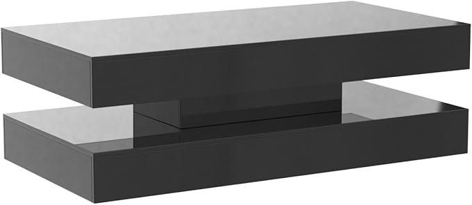 Uspeedy 47.3IN High Glossy LED Coffee Table,Modern Coffee Tables for Living Room,Living Rooms Tables,Large Living Room Furniture,APP LED Lights,Black/White Coffee Table for Livings Room (Black)-Ruum Studio Home