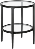 Henn&Hart 20" Wide Round Side Table with Glass Shelf in Blackened Bronze, Table for Living Room, Bedroom-Ruum Studio Home
