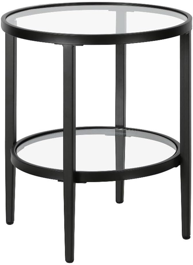 Henn&Hart 20" Wide Round Side Table with Glass Shelf in Blackened Bronze, Table for Living Room, Bedroom-Ruum Studio Home