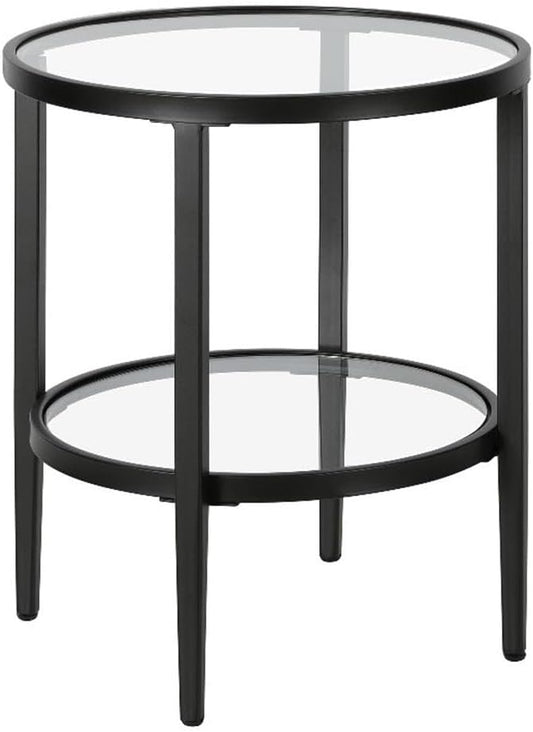 Henn&Hart 20" Wide Round Side Table with Glass Shelf in Blackened Bronze, Table for Living Room, Bedroom-Ruum Studio Home
