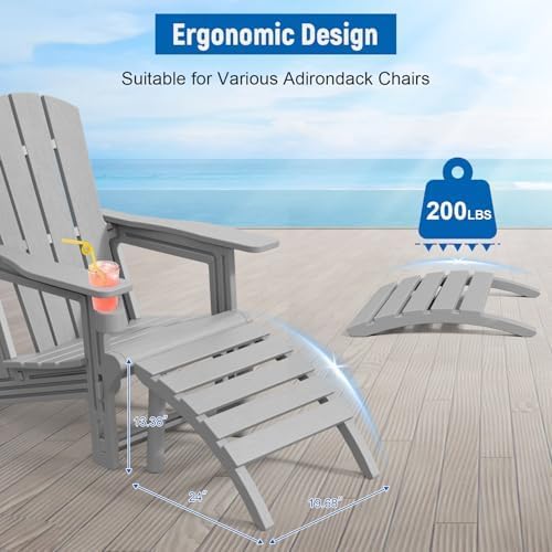 Adirondack Ottoman, All Weather Foot Rest for Adirondack Chair, HDPE Plastic Adirondack Footstool,Outdoor Footrest for Patio,Backyard, Lawn, Fire Pits,Grey-Ruum Studio Home
