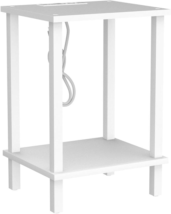 TUTOTAK End Table with Charging Station, Set of 2, Small Side Table with Outlets, Nightstand Bedside Table, 2-Tier Storage Shelf for Small Space, Living Room, Bedroom White TB01BW041-Ruum Studio Home