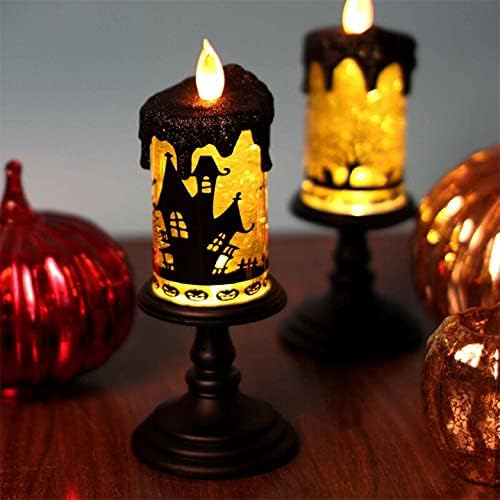 Eldnacele Halloween Snow Globe Candles Lighted Lamp, Battery Operated Spooky Spinning Water Glittering Tornado Candle Flameless Candles Table Centerpiece for Halloween Decoration Indoor(Castle)-Ruum Studio Home