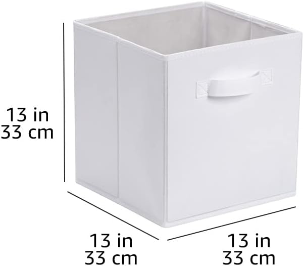 Amazon Basics Cube Organizer Storage Bins Handles, Collapsible Fabric, Pack of 6, 13"x13"x13", White-Ruum Studio Home