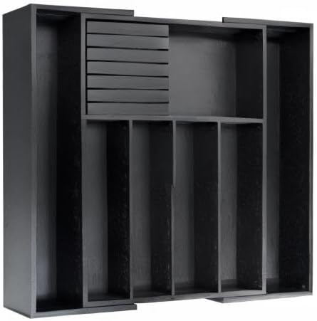 VaeFae Premium Bamboo Silverware Drawer Organizer Kitchen, Expandable Utensil Organizer with Knife Block, Cultery Tray with Divider for Flatware (Black)-Ruum Studio Home