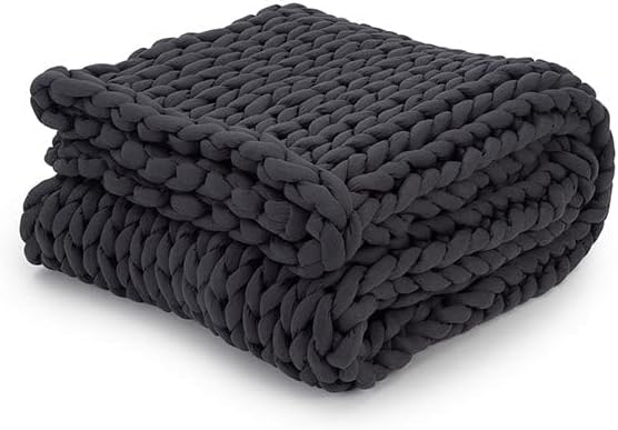 Nuzzie Chunky Knit Blanket - Breathable, Cooling, Hand Made Knit Throw Blanket for Sleep - Machine Washable, Stylish Decor Design (Charcoal, Full | 16lbs | 48"x72")-Ruum Studio Home
