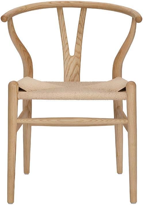 Tomile Solid Wood Wishbone Chair Y Chair Mid-Century Armrest Dining Chair, Hemp Seat (Ash Wood - Natural Wood Color)-Ruum Studio Home