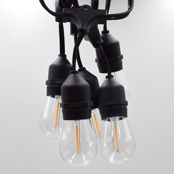 Hometown Evolution, Inc. E26 Outdoor Commercial String Lights with Suspended Socket for Weatherproof Heavy Duty Vintage Outside Lighting (S14 LED Plastic, 50 Foot 25 Socket)-Ruum Studio Home