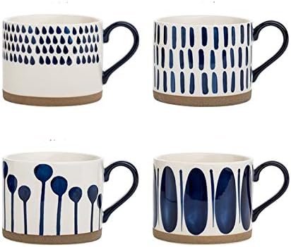 Koja 15 oz. Elegant Hand Painted Decorative Large Porcelain Ceramic Mug Set. 4 Decorative Mugs. Colorful Gift Pack. Impress & Entertain Family & Guests. Dishwasher Microwave Safe.-Ruum Studio Home