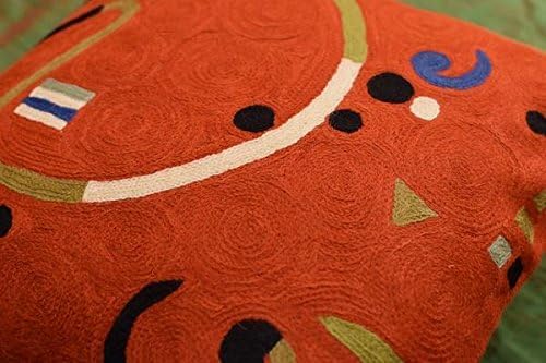 Kandinsky Modern Pillow Cover - Orange Ribbon | Mid Century Chair Cushions | Orange Abstract Pillows | Contemporary Pillowcase | Modern Couch Pillows | Hand Embroidered Cushion | Wool Size 18x18-Ruum Studio Home