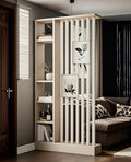 Wall Room Divider, Storage Cabinet Storage Display with Shelves, Modern Freestanding Wood Room Divider Screen, Wall Privacy Screens for Home Decorative (Beige+White,39.5" L x 9.5" W x 79.5" H)-Ruum Studio Home