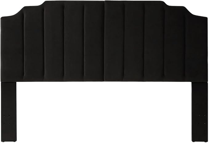 24KF Black Velvet Tufted King Upholstered Headboard, Modern Vertical Channel Design California King Headboard with Stepped Silhouette Top Edge,Black-Ruum Studio Home