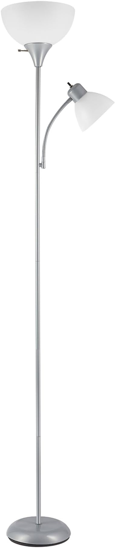 GLOBE Electric 67134 72" Torchiere Floor Lamp and Adjustable Reading Light, Silver, Frosted Shade, Dual Rotary Switch, 3-Step Dimming, Modern Lighting for Living Room or Office, Timeless-Ruum Studio Home