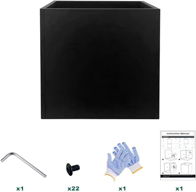 Galvanized Steel Planter Box Black Metal Planter Large Square Indoor Outdoor Planters Cube Steel Heavy Duty Flower Pot 20Inch Powder Coating Modern Commercial Residential for Patio, Deck, Yard, Garden-Ruum Studio Home