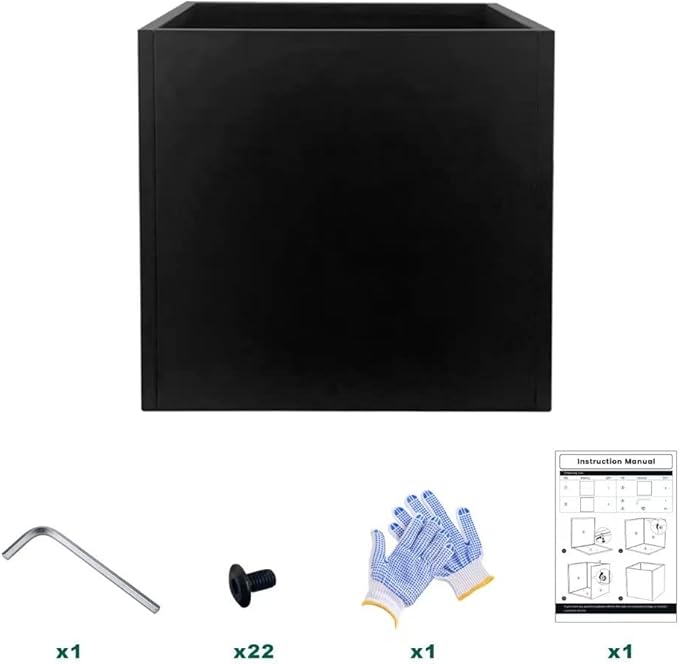 Galvanized Steel Planter Box Black Metal Planter Large Square Indoor Outdoor Planters Cube Steel Heavy Duty Flower Pot 32Inch Powder Coating Modern Commercial Residential for Patio, Deck, Yard, Garden-Ruum Studio Home