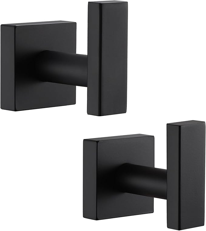 Angle Simple Bathroom Towel Hooks, Stainless Steel Robe Coat Hooks for Wall, Matte Black, 2 Pack-Ruum Studio Home