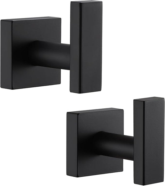 Angle Simple Bathroom Towel Hooks, Stainless Steel Robe Coat Hooks for Wall, Matte Black, 2 Pack-Ruum Studio Home