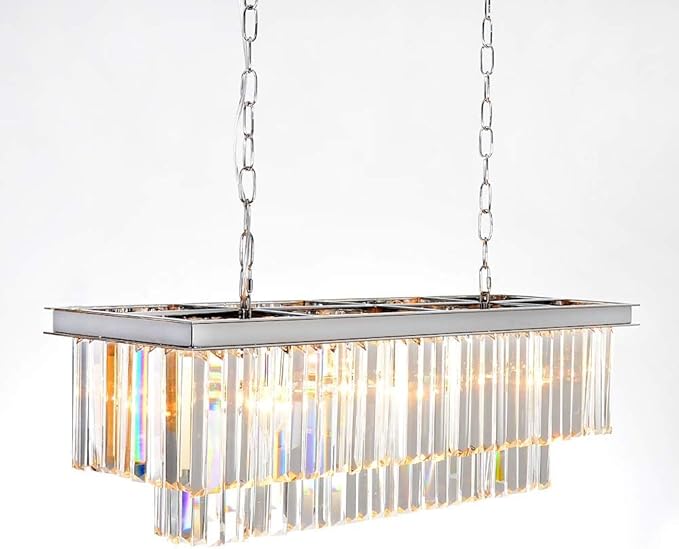 L39.4 Chrome Rectangle Modern Crystal Chandeliers Lighting Rectangular Pendant Ceiling Lights Fixture Lamp for Dining Living Room-Ruum Studio Home