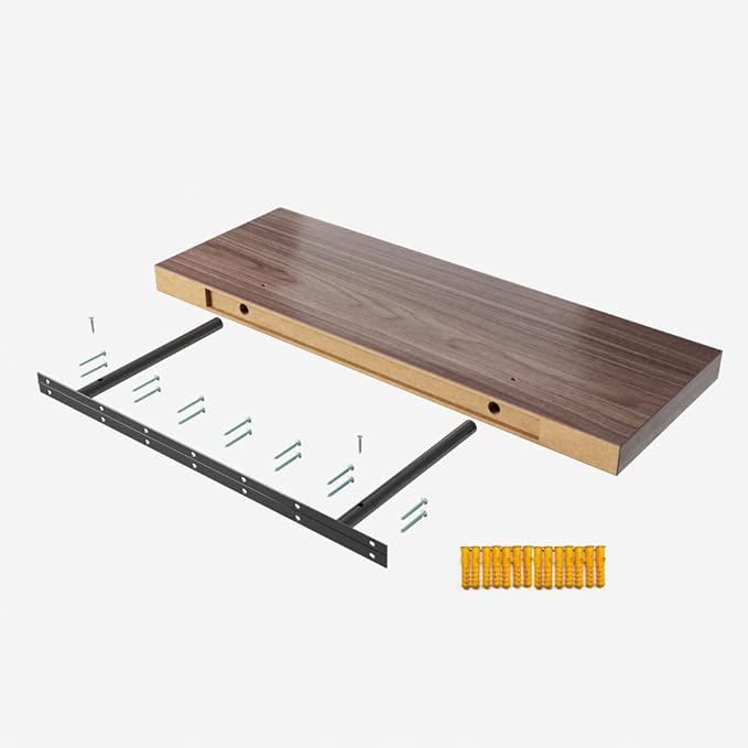 Floating Shelf, Set of 2 Wall Shelf, 24 in W x 12.75 in D x 2 in H Wooden Floating Wall Shelf with Invisible Brackets for Living Room/Bedroom/Bathroom/Kitchen Storage and Decor, Walnut-Ruum Studio Home