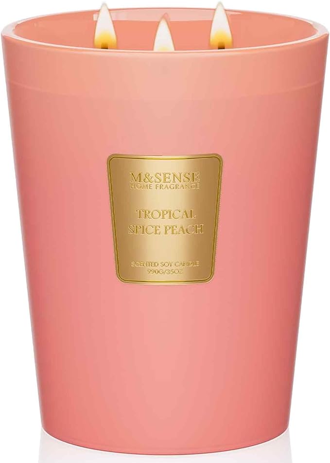 M&SENSE Tropical Spice Peach Scented 35oz 150H Burn Time, 3-Wick Natural Aromatherapy Candle Highly Scented Long Lasting, Home Fragrance Housewarming Gifts New Home Gift Ideas-Ruum Studio Home
