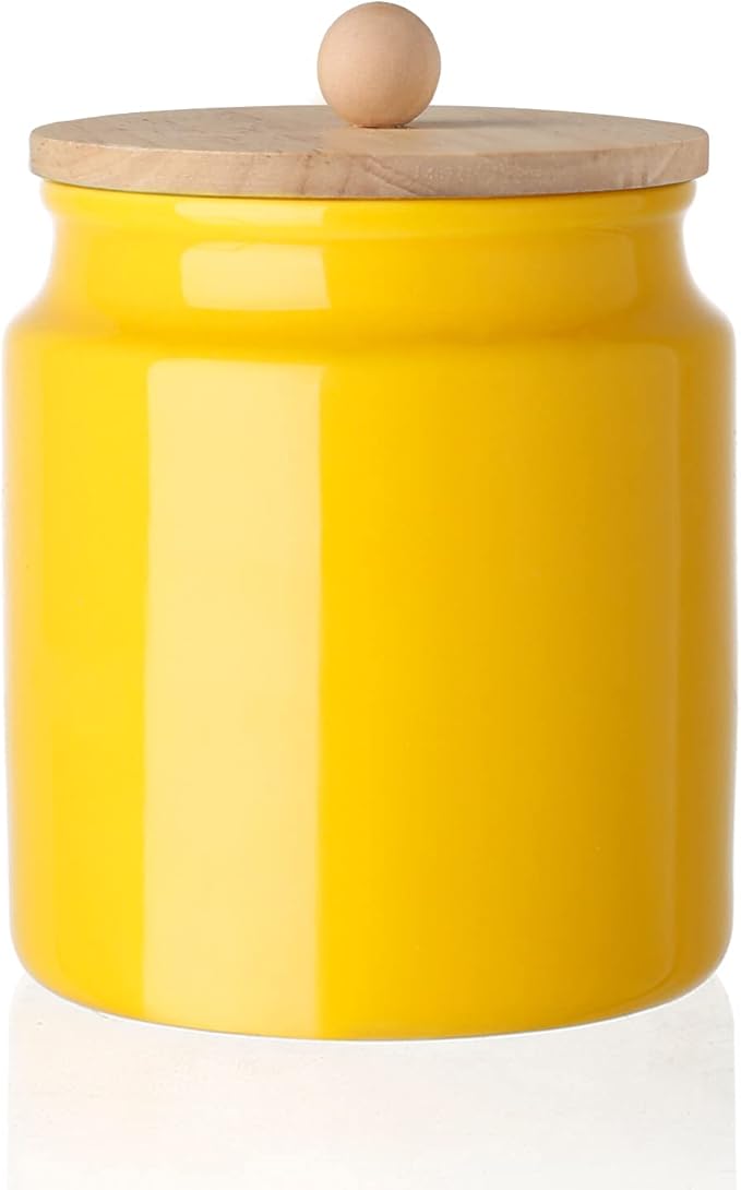 Sweejar Ceramic Kitchen Canisters, 28 FLOZ Porcelain Food Storage Jar with Airtight Seal Wooden Lid, Home Container Serving for Coffee Beans, Tea-leave, Sugar, Salt and More, Tool Bucket (Yellow)-Ruum Studio Home