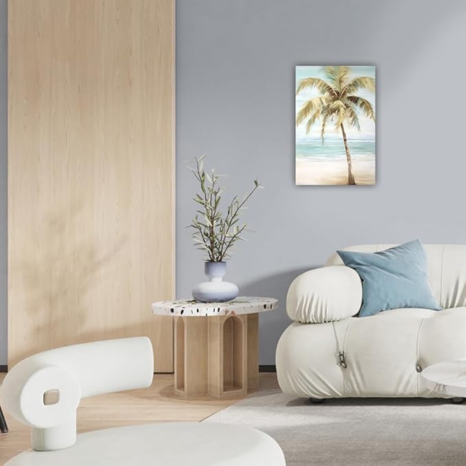 LURENCZH Tropical Beach Canvas Wall Art Seaside Palm Tree Picture Wall Decor Ocean Scenery Painting Prints for Bathroom Decor Framed(Beach-1,24.00" x 36.00")-Ruum Studio Home