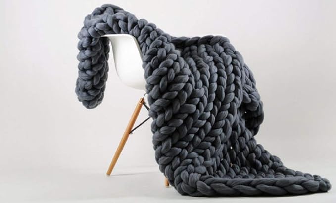 Chunky Knit Throw Bulky Merino Sofa Blanket Hand-Made Super Large Chair Mat Rug(Dark Gray 40"x60")-Ruum Studio Home