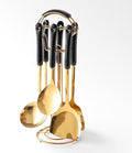 Generic Stainless Steel Kitchen Utensil Set, Spoon, Spatula, Pasta Server, Small Spatula (Black & Gold)-Ruum Studio Home