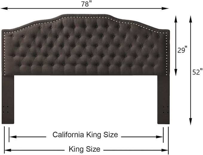 24KF Upholstered Button Tufted King Size Headboard with Nailhead Trim, Elegant Boucle Fabric California King headboard, 6031-K-Boucle-Dark Gray-Ruum Studio Home