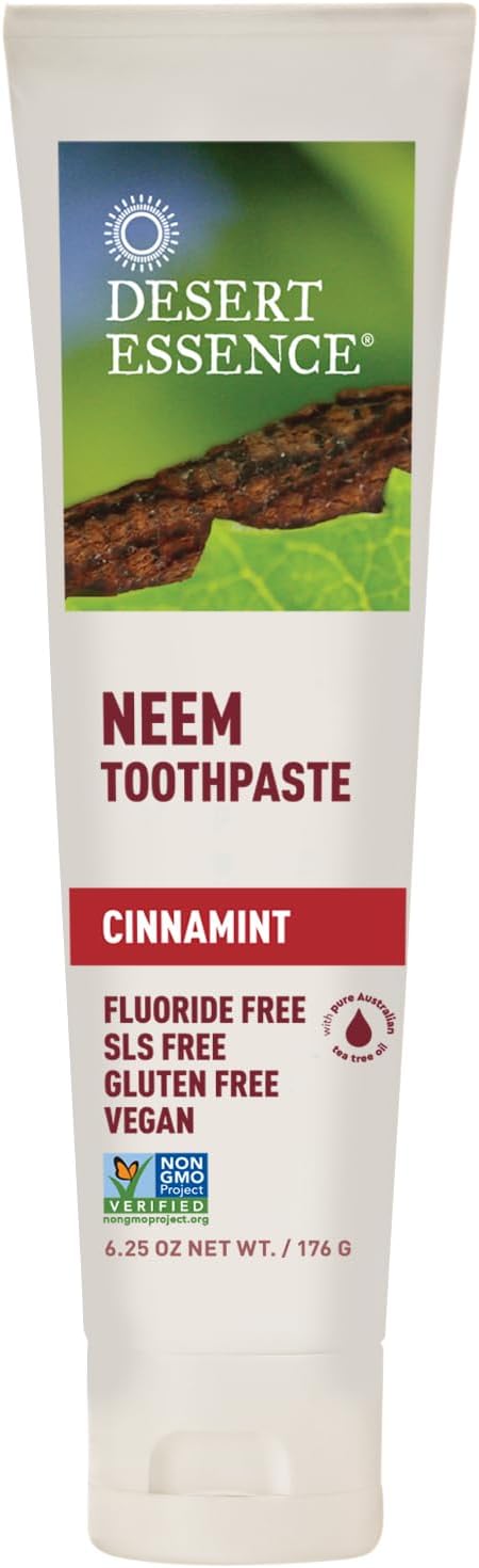 Desert Essence Natural Neem Toothpaste - Cinnamint - 6.25 Oz - Pure Essential Oil - Baking Soda - Complete Oral Care - Sea Salt - Refreshing Taste - Promotes Buildup Reduction-Ruum Studio Home