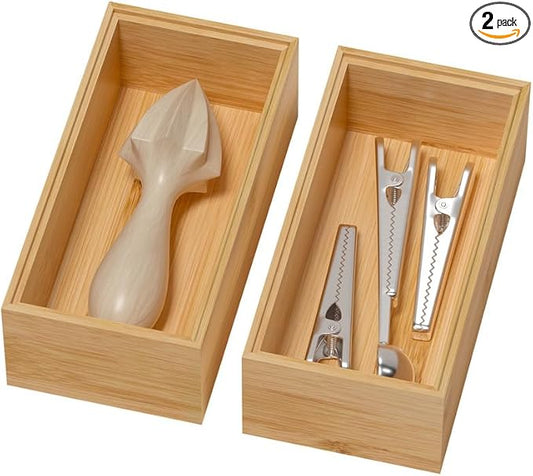 Bamboo Drawer Organizer, Small Silverware Organizer for Kitchen Drawer, Stackable Utensil Tray, 2 Pcs Flatware Organizer, Bamboo 6" x 3" x 2" (Outer), 5.3" x 2.3" x 1.77" (Inner)-Ruum Studio Home
