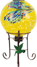 10" Diameter Solar Gazing Ball and 8.5" Metal Stand Indoor Outdoor Glass Globe Sphere Yard Art Ornament Solar Gazing Balls for Garden,Lawn,Porch,Patio Gardening Gift for Women(Yellow)-Ruum Studio Home