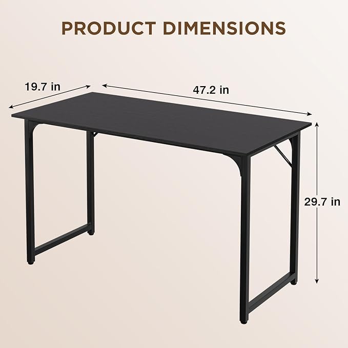 PayLessHere | 47 Inch Computer Desk | Black | Office Desk with Metal Frame, Adjustable Feet | Water-Resistant, Scratchproof Surface | Sturdy Writing Table for Home Office or Study | Pack of 1-Ruum Studio Home